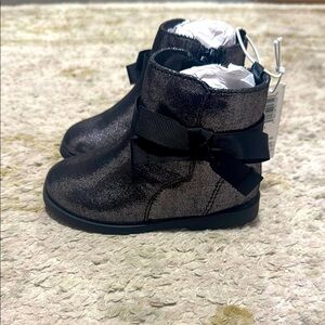 NWT Old Navy Baby Girl Black Glitter Ankle Bow Boots 6